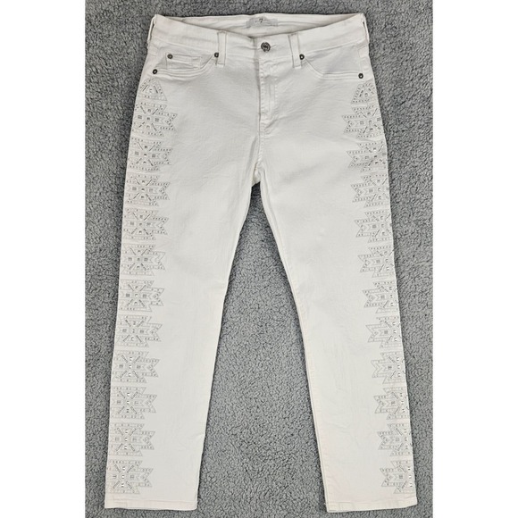 7 For All Mankind Denim - 7 For All Mankind Women's Jeans 30x26 White Studded Slim Straight Stretch Denim
